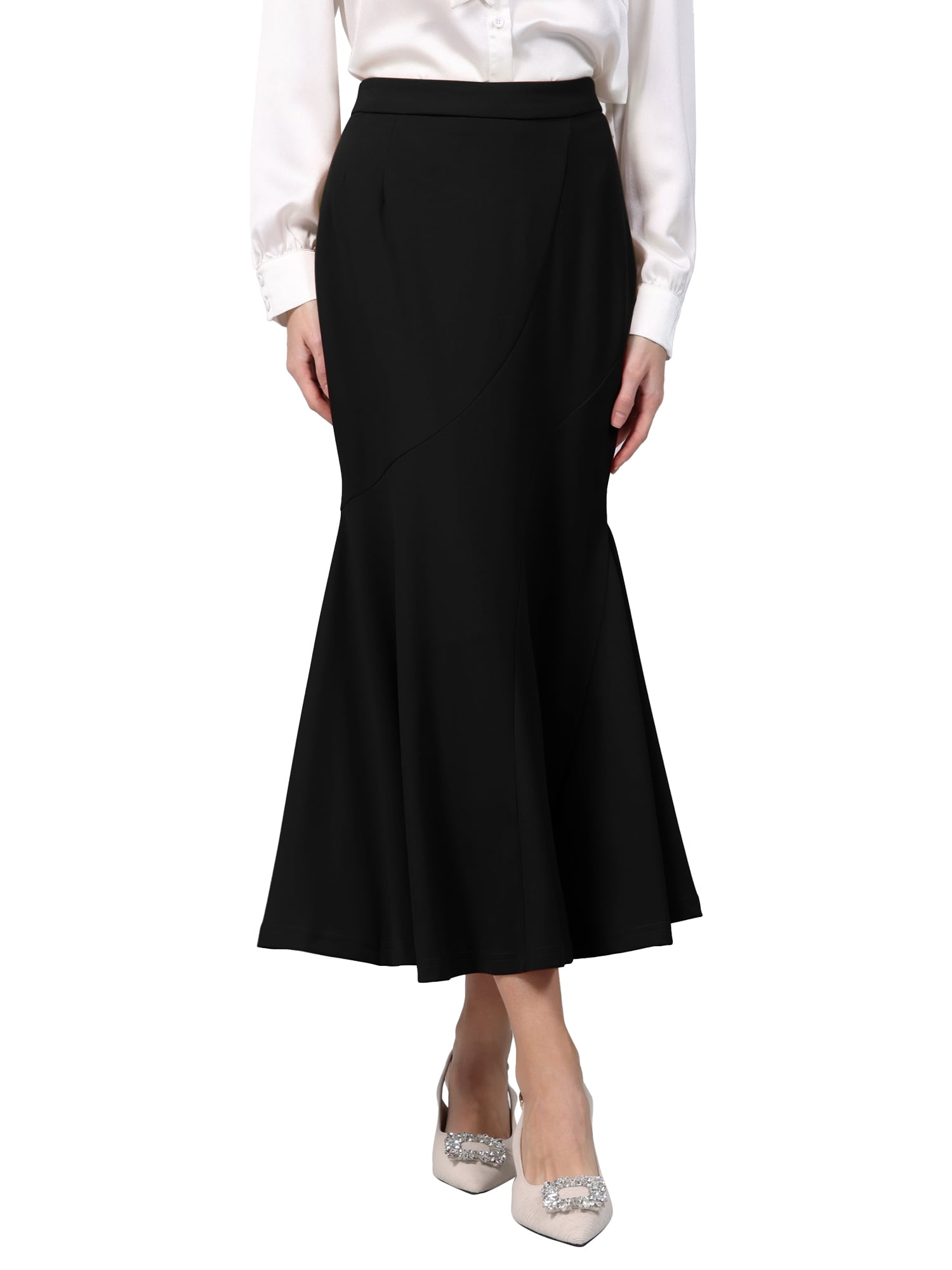 DARING DIVA Women's Fishtail Long Skirt High Work Maxi Mermaid Skirts L Black