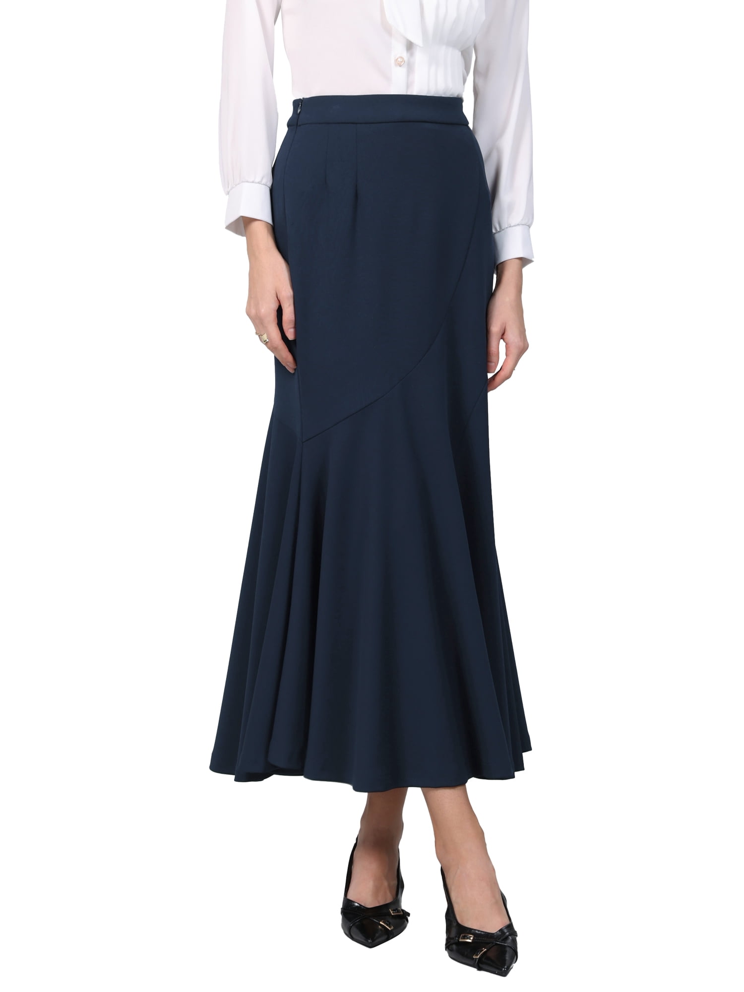 DARING DIVA Women's Fishtail Long Skirt High Work Maxi Mermaid Skirts S Navy Blue