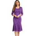 thumbnail image 1 of DARING DIVA Women's Fishtail Sheath Open Front Shrugs 2pc Lace Dress M Purple, 1 of 6