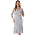 thumbnail image 1 of DARING DIVA Women's Fishtail Sheath Open Front Shrugs 2pc Lace Dress S Light Grey, 1 of 6