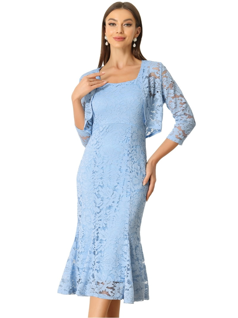 DARING DIVA Women's Fishtail Sheath Open Front Shrugs 2pc Lace Dress XS  Light Blue - Walmart.com