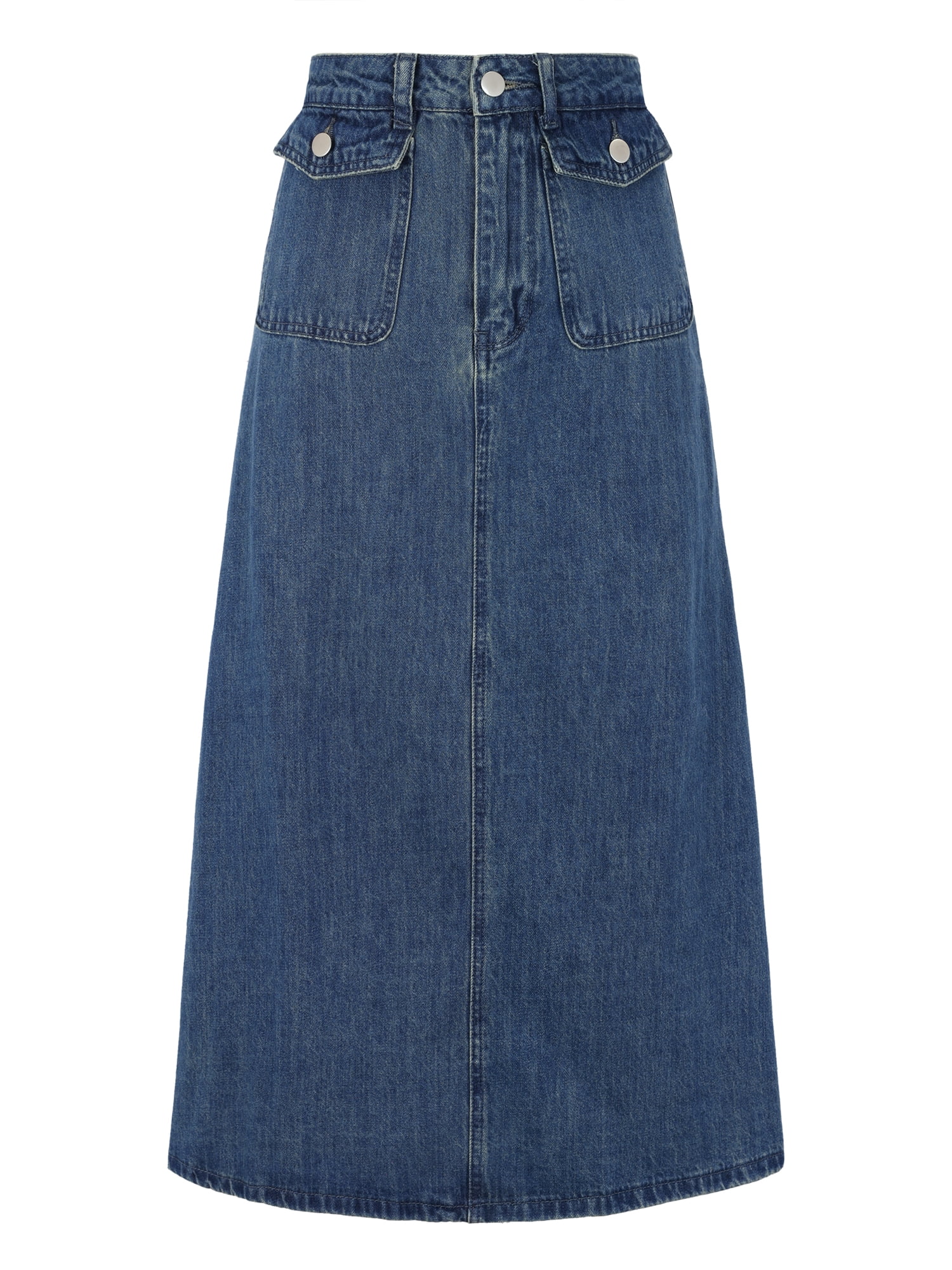 DARING DIVA Women's Flap Pocket A-Line Vintage Denim Maxi Skirt S Vintage Blue