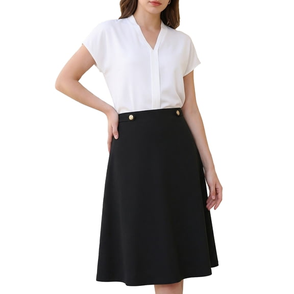 DARING DIVA Women's Flare A Line High Waist Casual Midi Skirts S Black