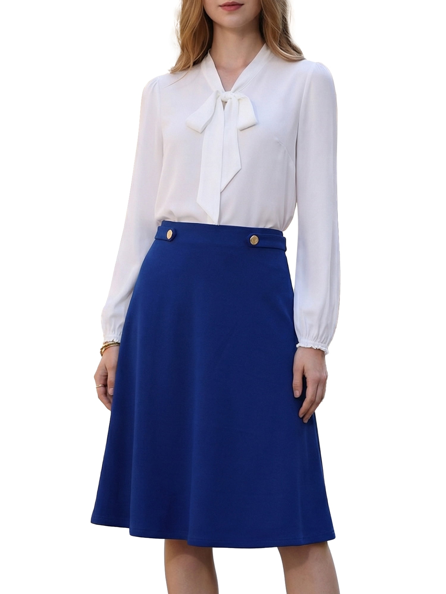 DARING DIVA Women's Flare A Line High Waist Casual Midi Skirts S Royal Blue