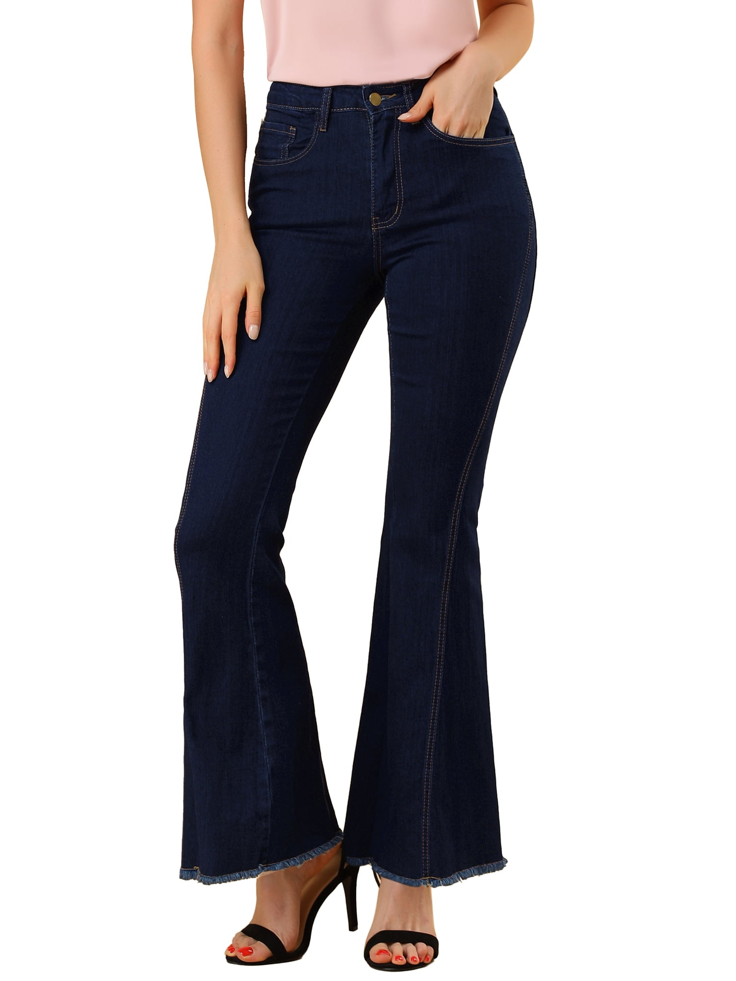 DARING DIVA Women's Flare Denim Pants High Waist Stretch Bell Bottoms Jeans S Black