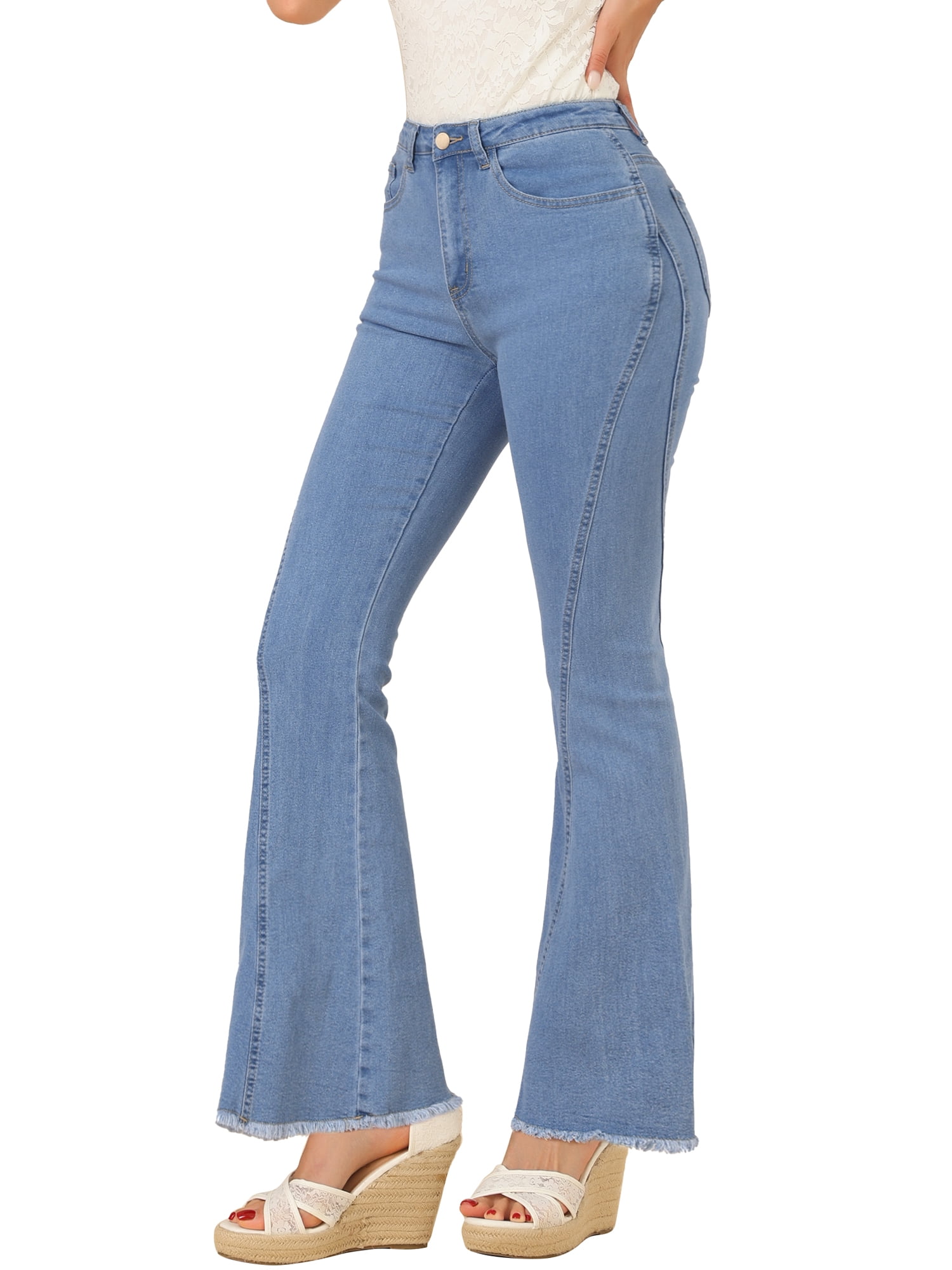 DARING DIVA Women's Flare Denim Pants High Waist Stretch Bell