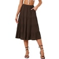 thumbnail image 1 of DARING DIVA Women's Flare Tiered Pleated Solid Elastic Waist A-Line Skirt XL Brown, 1 of 6