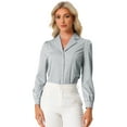 thumbnail image 1 of DARING DIVA Women's Flat Collar Button Down Office Satin Shirt M Light Gray, 1 of 6