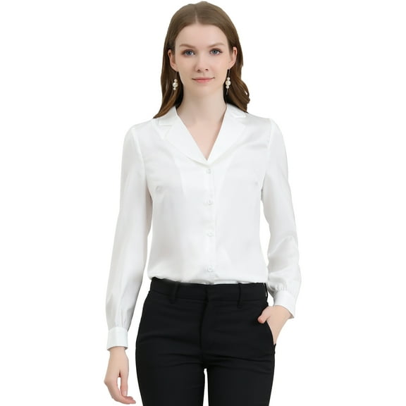 DARING DIVA Women's Flat Collar Button Down Office Satin Shirt M White