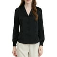 thumbnail image 1 of DARING DIVA Women's Flat Collar Button Down Office Satin Shirt S Black, 1 of 6