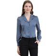thumbnail image 1 of DARING DIVA Women's Flat Collar Button Down Office Satin Shirt XL Grey Blue, 1 of 6