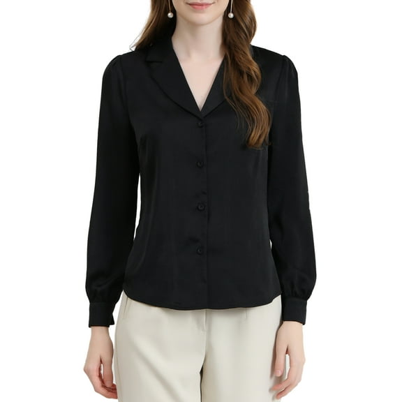 DARING DIVA Women's Flat Collar Button Down Office Satin Shirt XS Black