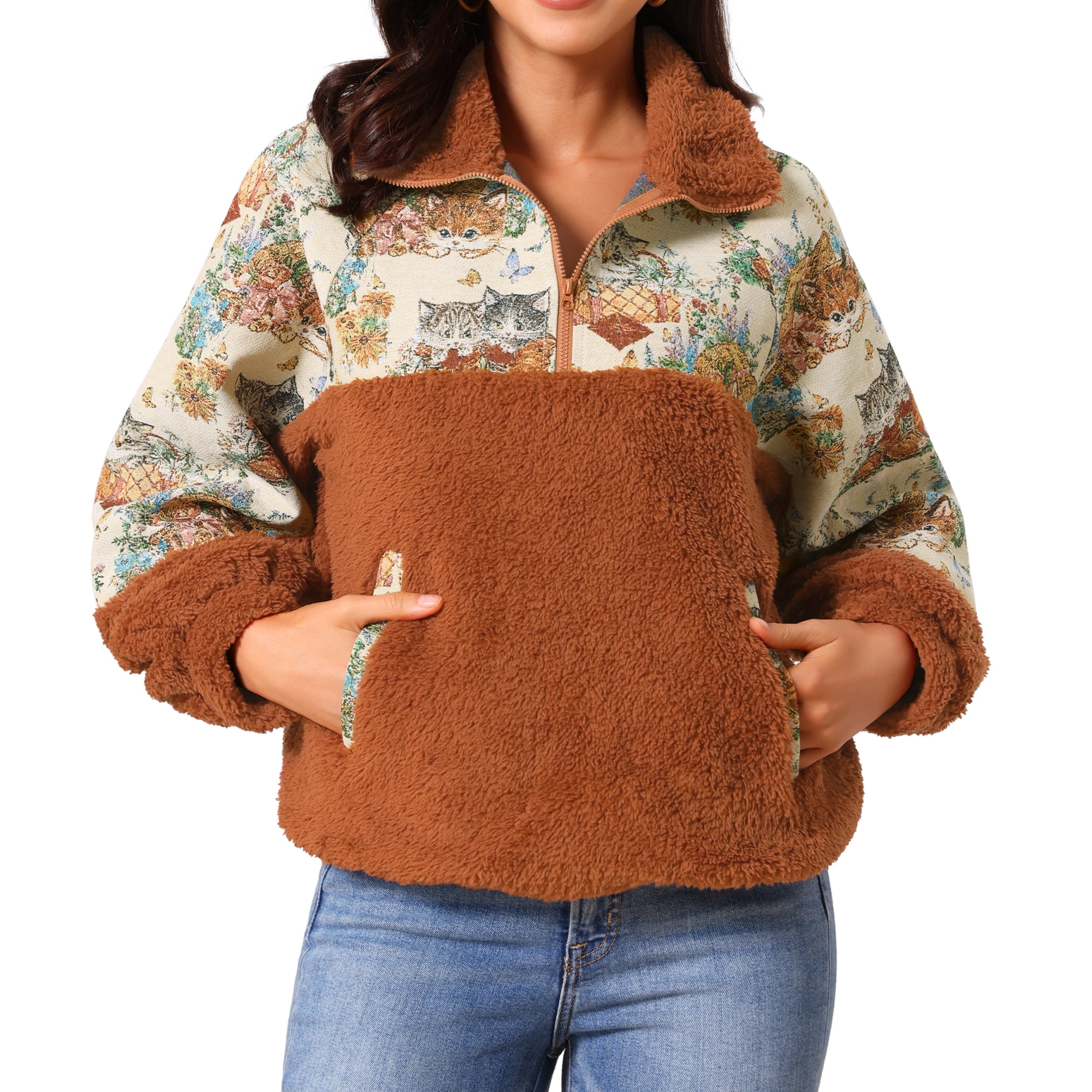 DARING DIVA Women's Fleec Long Sleeve Zipper Lapel Hoodie Jacket S Brickred