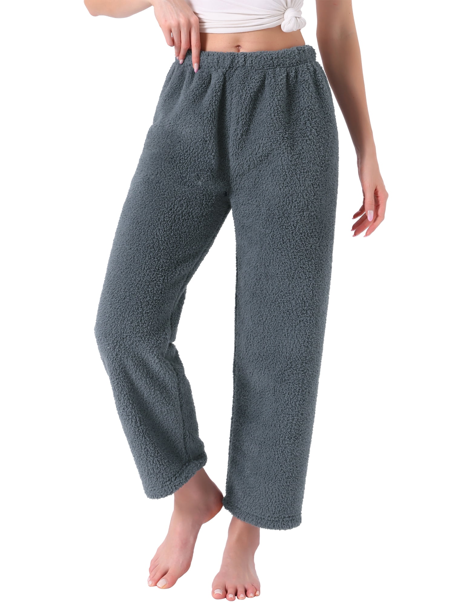 DARING DIVA Women's Fleece Fuzzy Elastic Waistband Lounge Pants S Dark Gray