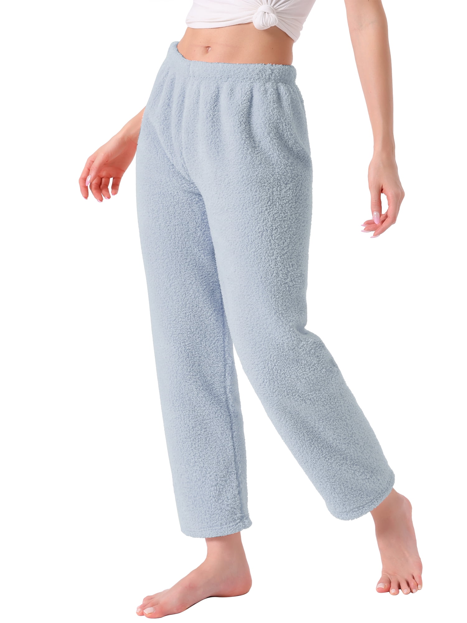 DARING DIVA Women's Fleece Fuzzy Elastic Waistband Lounge Pants S Sky Blue