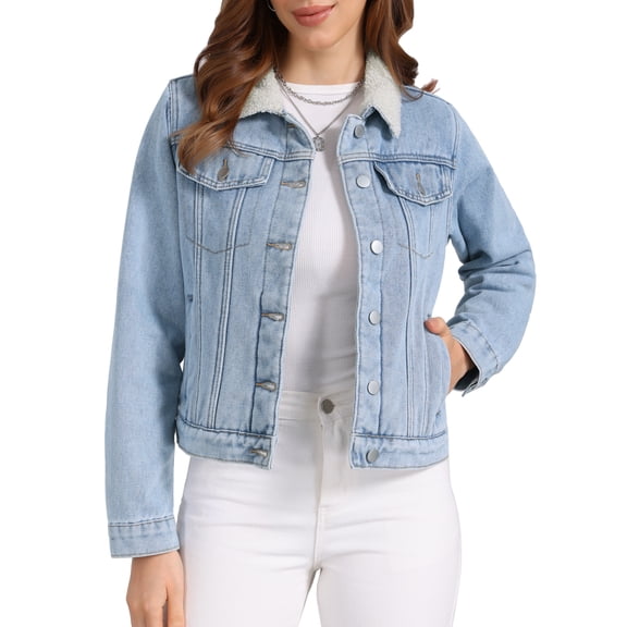 DARING DIVA Women's Fleece Lined Faux Fur Short Trucker Jean Jacket XS Light Blue