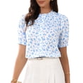 thumbnail image 1 of DARING DIVA Women's Floral BlousesRuffle Neck Puff Short Sleeve Smocked Shirts XS Blue, 1 of 6