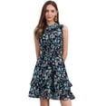 thumbnail image 1 of DARING DIVA Women's Floral Chiffon Smocked Mini Sleeveless A-Line Dress S Dark Blue, 1 of 6