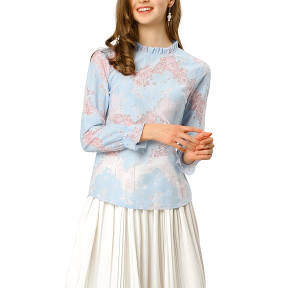DARING DIVA Women's Floral Chroect Lace Block Blouse S Pink-Blue