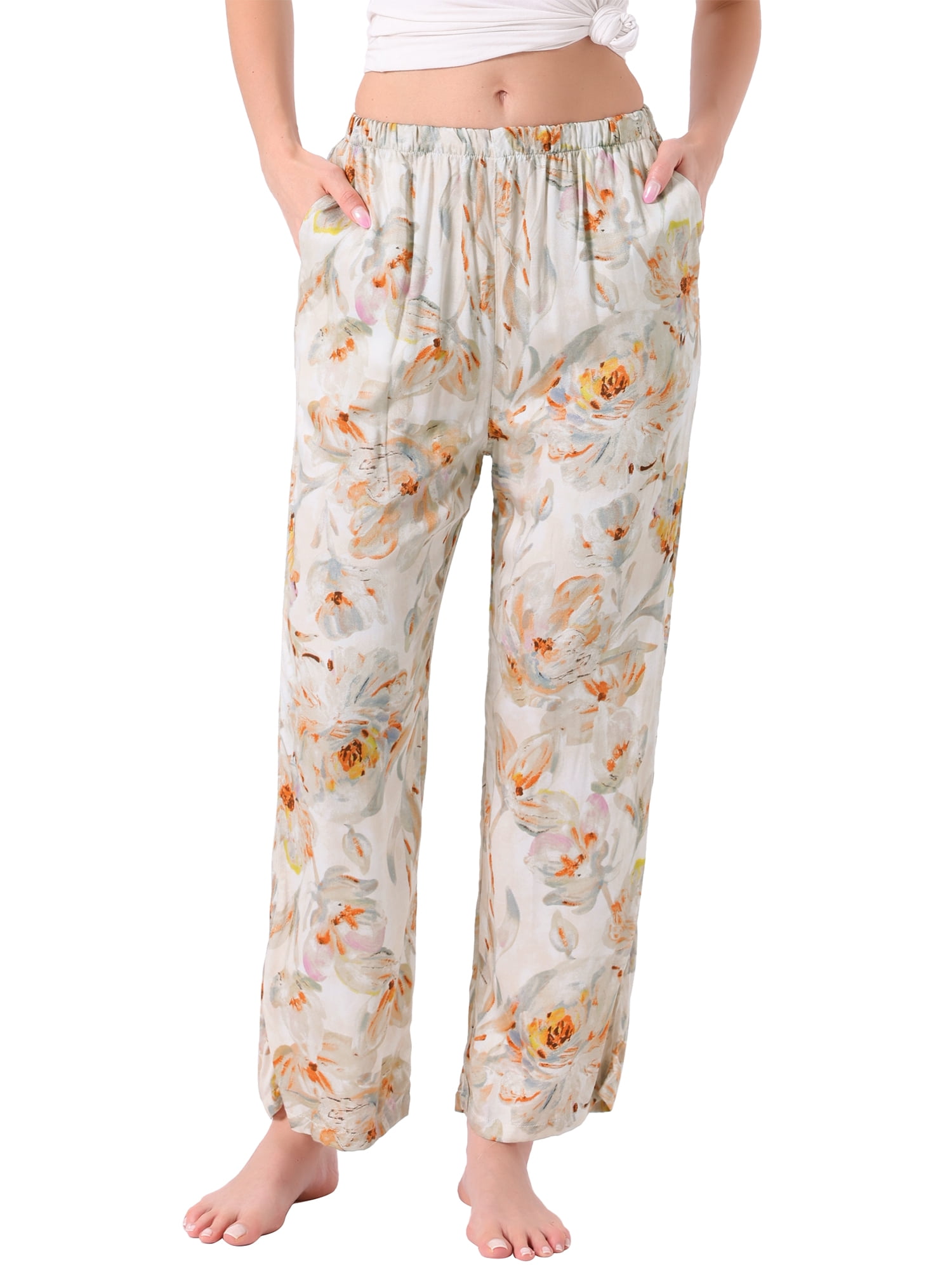 DARING DIVA Women's Floral Dot Pattern Wide Leg Pants with Pocket XL Floral
