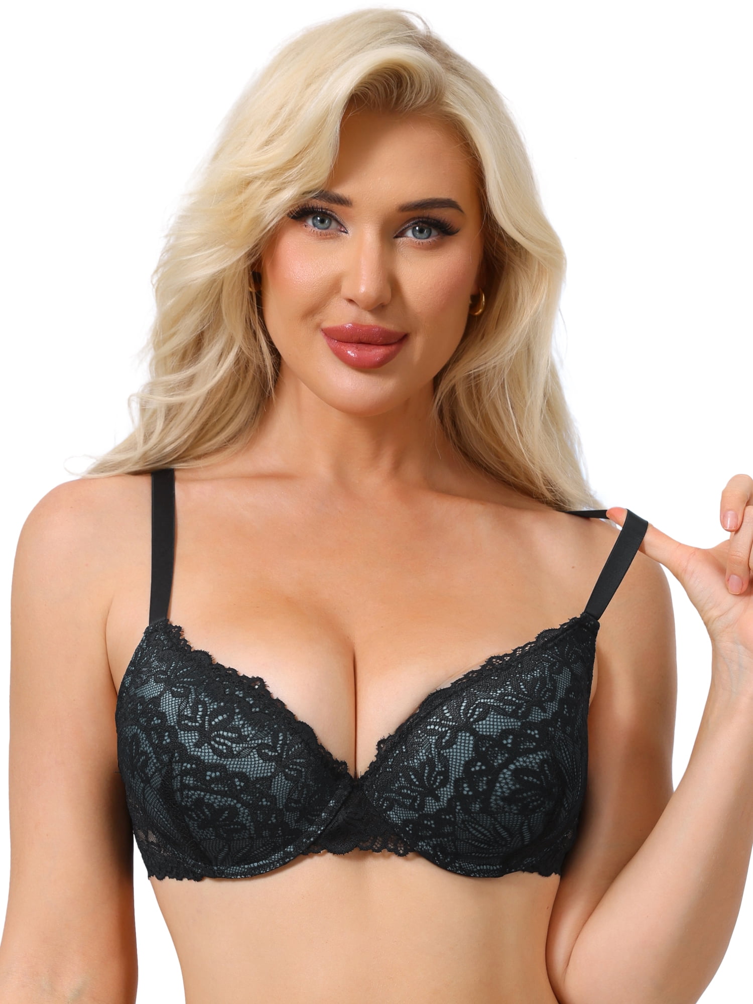 DARING DIVA Women's Floral Lace Push Up Adjustable Straps Bras C 34 Blue
