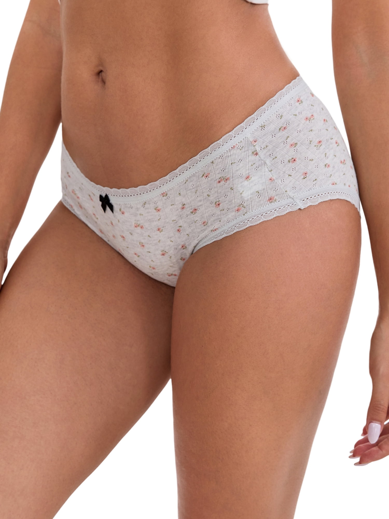 DARING DIVA Women's Floral Low Waisted Full Coverage Cotton Briefs XL Light Gray