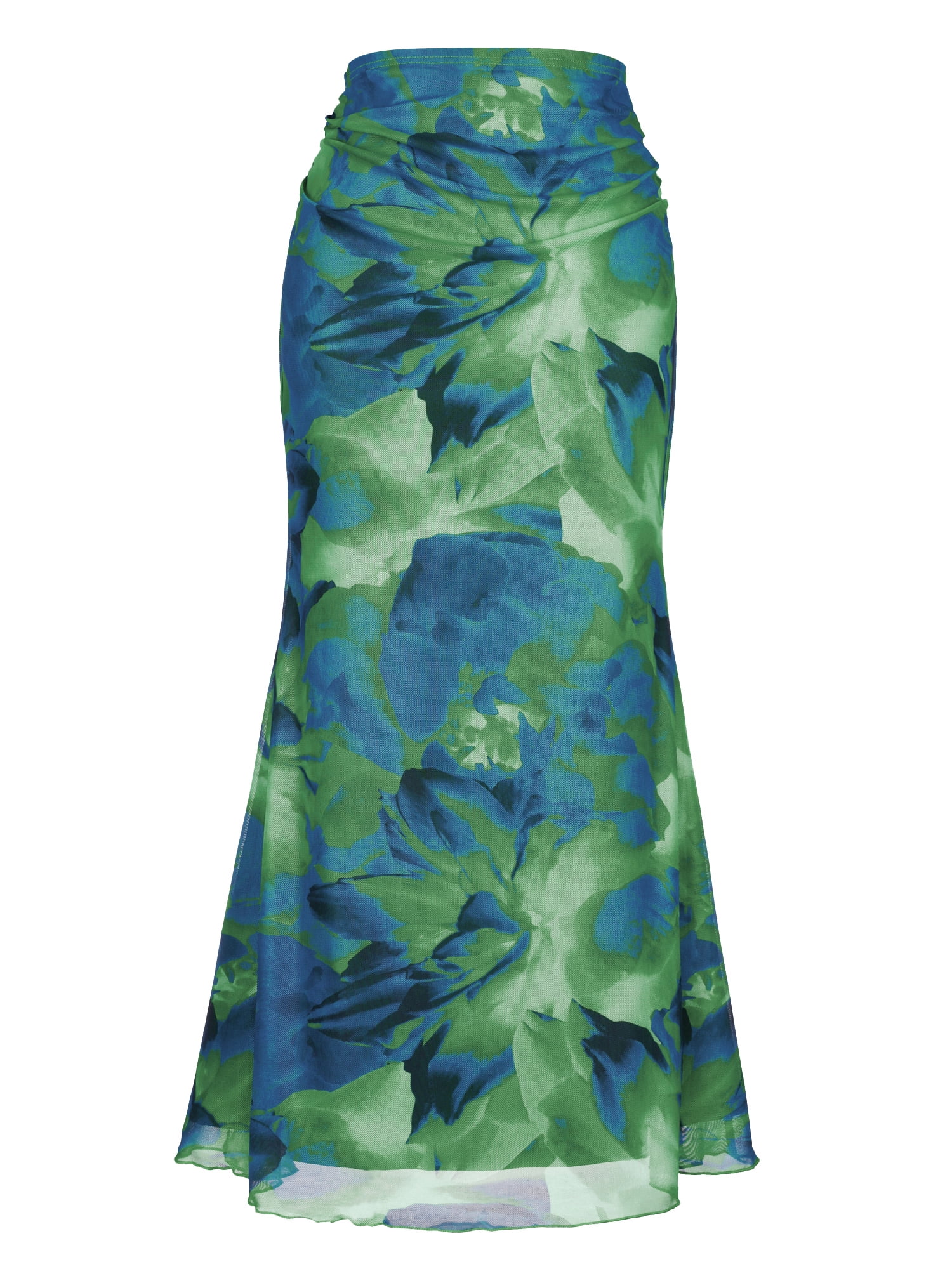 DARING DIVA Women's Floral Mesh Maxi 2026 High Waisted Boho Skirt XL Blue Green