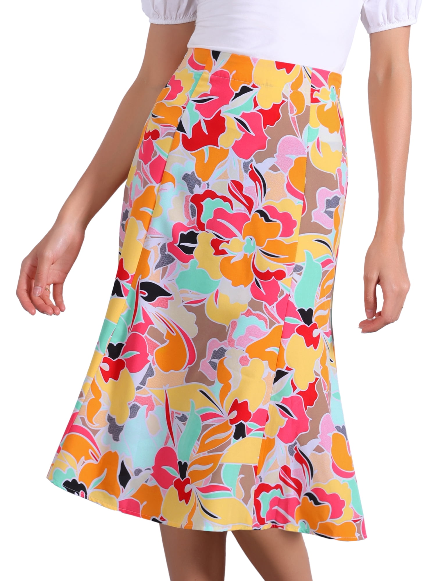 DARING DIVA Women's Floral Midi Peasant Elastic Waist A-Line Skirt M Abstract Floral