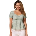 thumbnail image 1 of DARING DIVA Women's Floral Neck Ruffle Peasant Top Blouse XS Light Green, 1 of 6