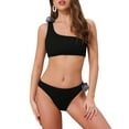 thumbnail image 1 of DARING DIVA Women's Floral One Shoulder Bikini Set X-Small Black, 1 of 6