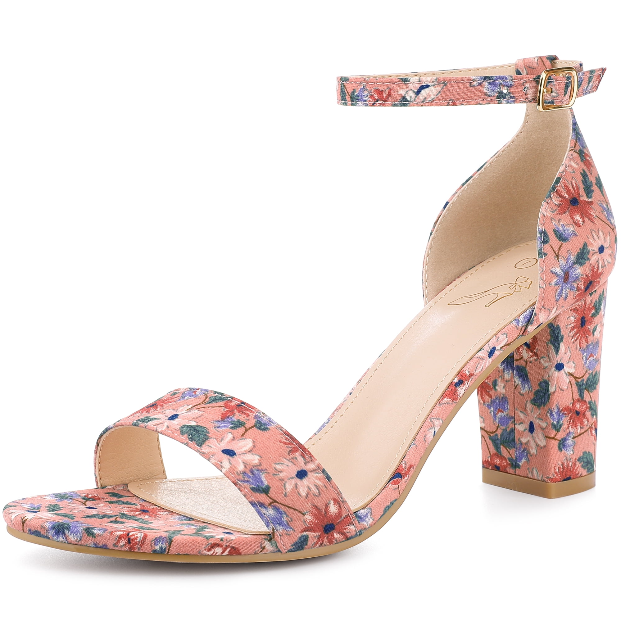 DARING DIVA Women's Floral Open Toe Ankle Strap Chunky Heel Sandals Pink 8.5