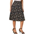 thumbnail image 1 of DARING DIVA Women's Floral Print A-Line Midi Skirt Skirts L Black Red, 1 of 6