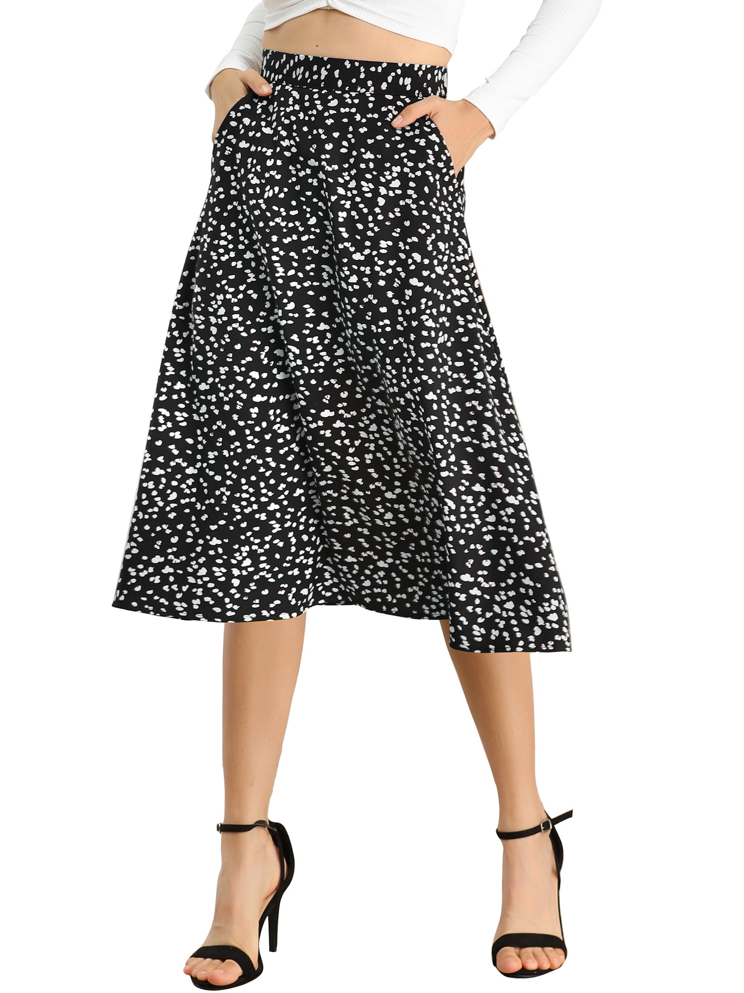 DARING DIVA Women's Floral Print A-Line Midi Skirt Skirts M Black