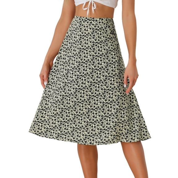DARING DIVA Women's Floral Print A-Line Midi Skirt Skirts XL Apricot Black