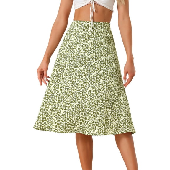 DARING DIVA Women's Floral Print A-Line Midi Skirt Skirts XS Green White