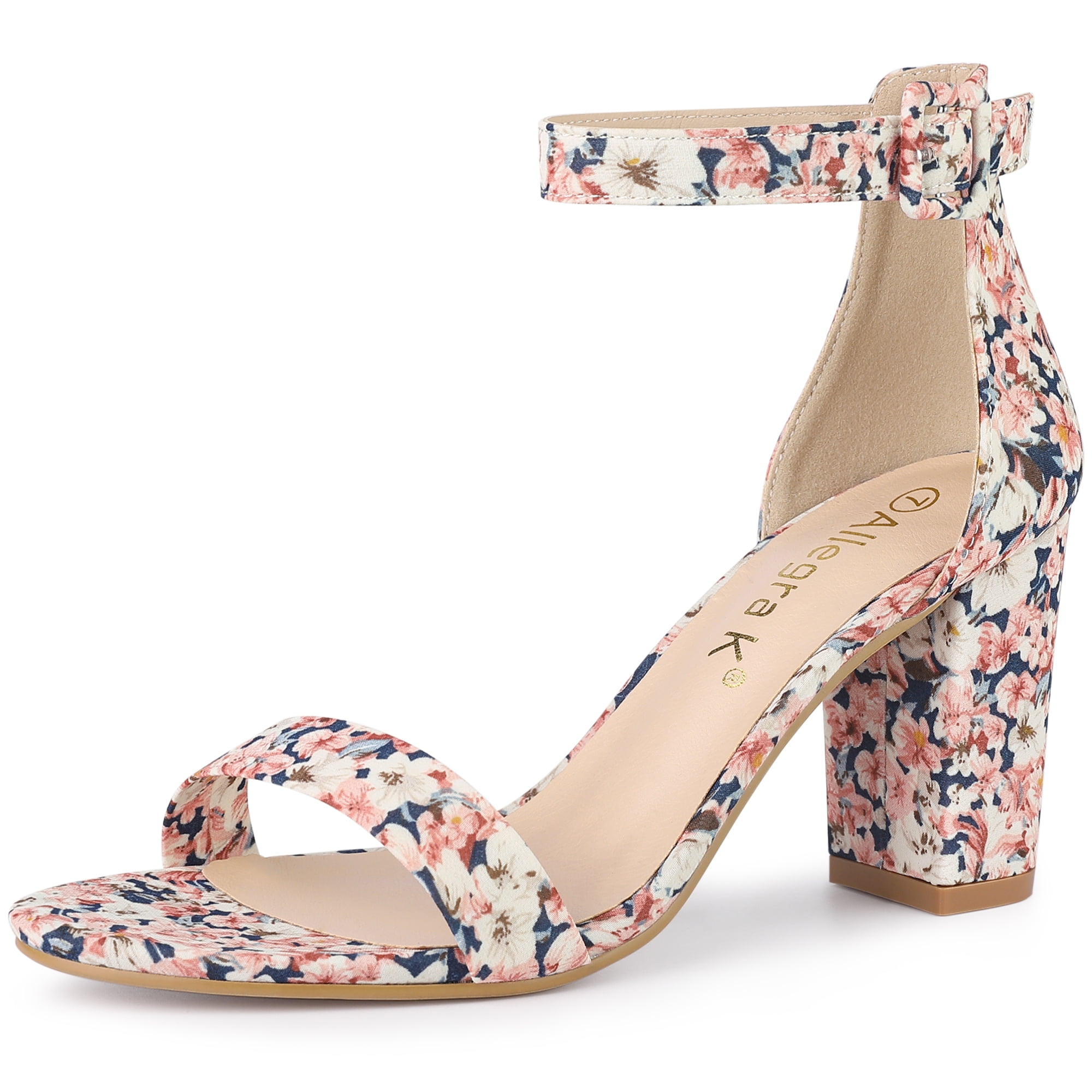 DARING DIVA Women's Floral Print Open Toe Block High Heels Red Sandals 6.5 Pink Blue