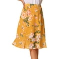 thumbnail image 1 of DARING DIVA Women's Floral Ruffle Hem Elastic Back Split Skirt L Yellow, 1 of 6
