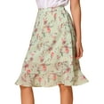 thumbnail image 1 of DARING DIVA Women's Floral Ruffle Hem Elastic Back Split Skirt M Light Green, 1 of 6
