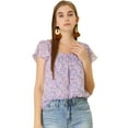 thumbnail image 1 of DARING DIVA Women's Floral Ruffle Sleeve Chiffon Blouse Top S Purple, 1 of 6
