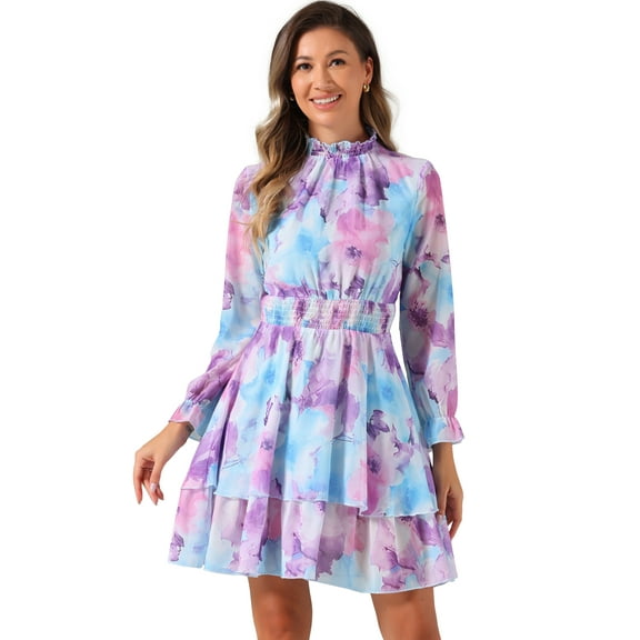 DARING DIVA Women's Floral Ruffle Trim Layered Dresses XL Blues