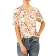 thumbnail image 1 of DARING DIVA Women's Floral Ruffled Neck Short Sleeves Top Blouse XS White, 1 of 7