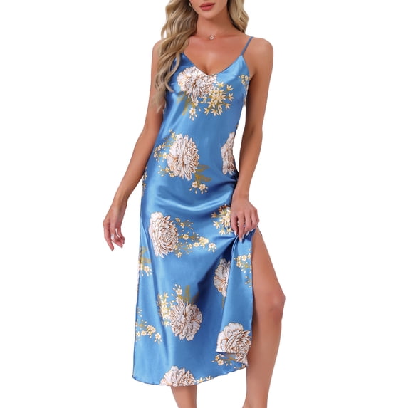 DARING DIVA Women's Floral Satin Camisole Spaghetti Straps Sleepwear XL Blue