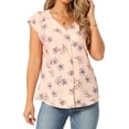 thumbnail image 1 of DARING DIVA Women's Floral Shirt V Neck Cap Sleeve Smocked Shoulder Tops S Pink, 1 of 6