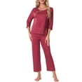 thumbnail image 1 of DARING DIVA Women's Floral Silky Long Sleeve Round Neck Pajamas Set M Red, 1 of 6