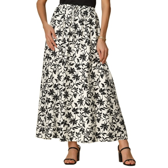 DARING DIVA Women's Floral Summer Elastic High Waisted A-Line Maxi Skirts M Black