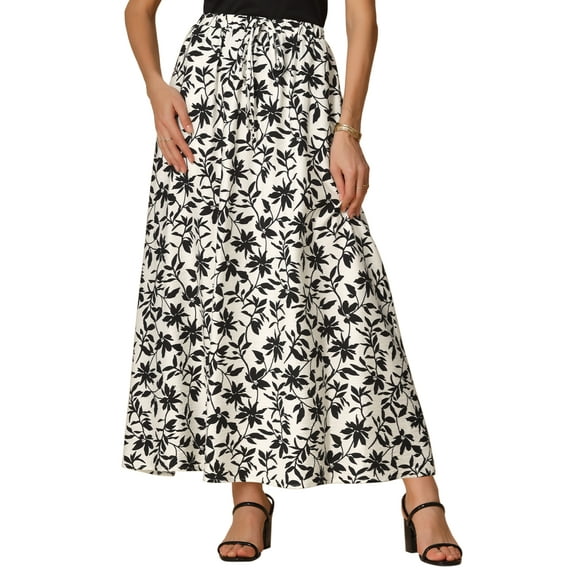 DARING DIVA Women's Floral Summer Elastic High Waisted A-Line Maxi Skirts XS Black