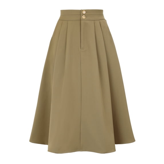 DARING DIVA Women's Flowy A-Line Business Work Skirt with Pockets Small Khaki