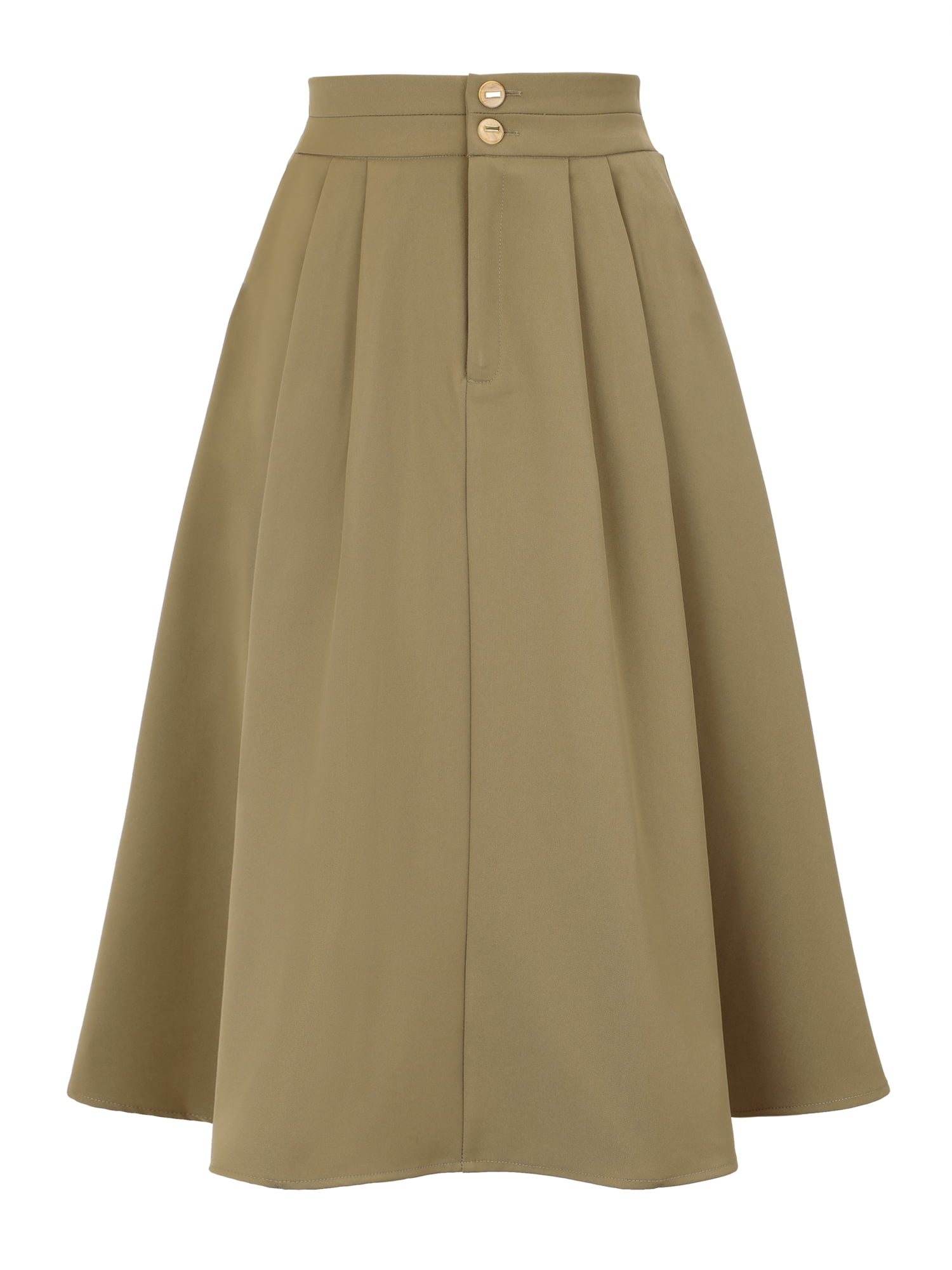 DARING DIVA Women's Flowy A-Line Business Work Skirt with Pockets X-Large Khaki