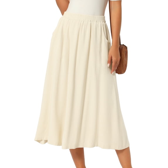 DARING DIVA Women's Flowy A-Line Midi Skirt X-Large Beige