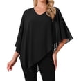 thumbnail image 1 of DARING DIVA Women's Flowy V Neck Chiffon Blouse Asymmetrical Top S Black, 1 of 8